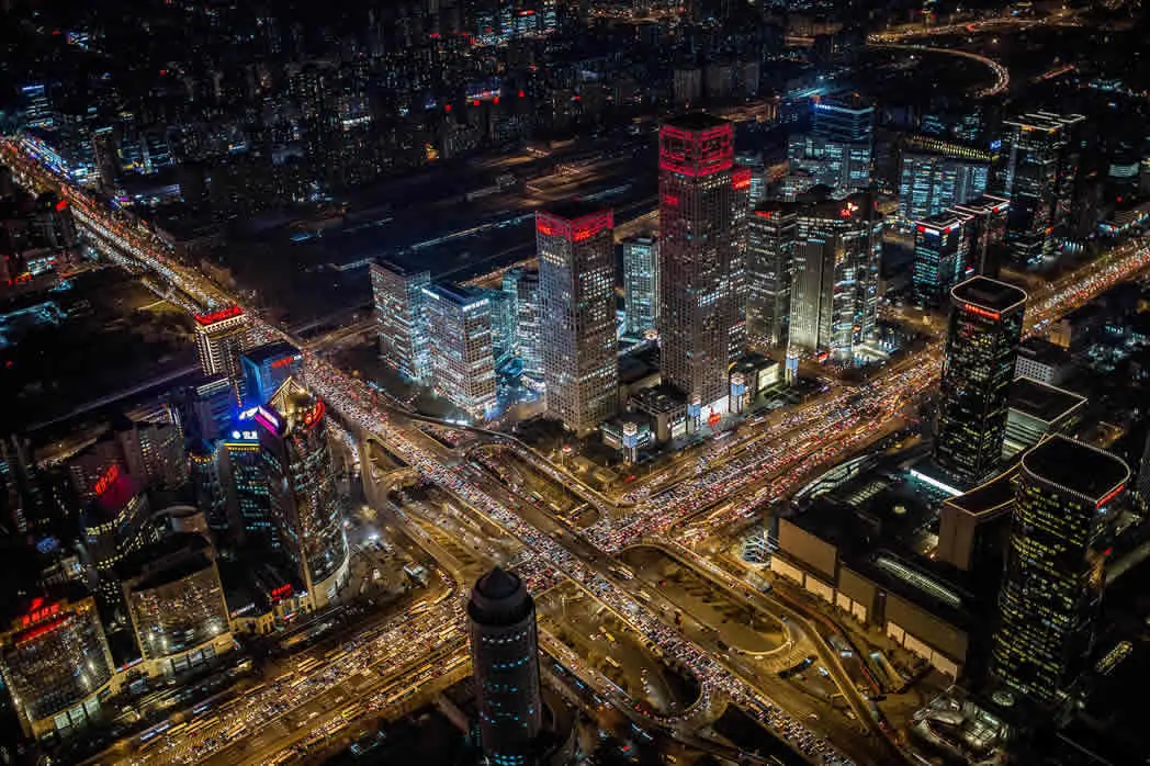 The bustling night scene of the city